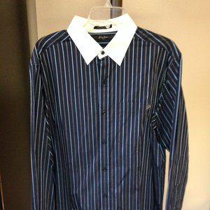 Sean John Blue Striped White Collared Dress Shirt Size L
